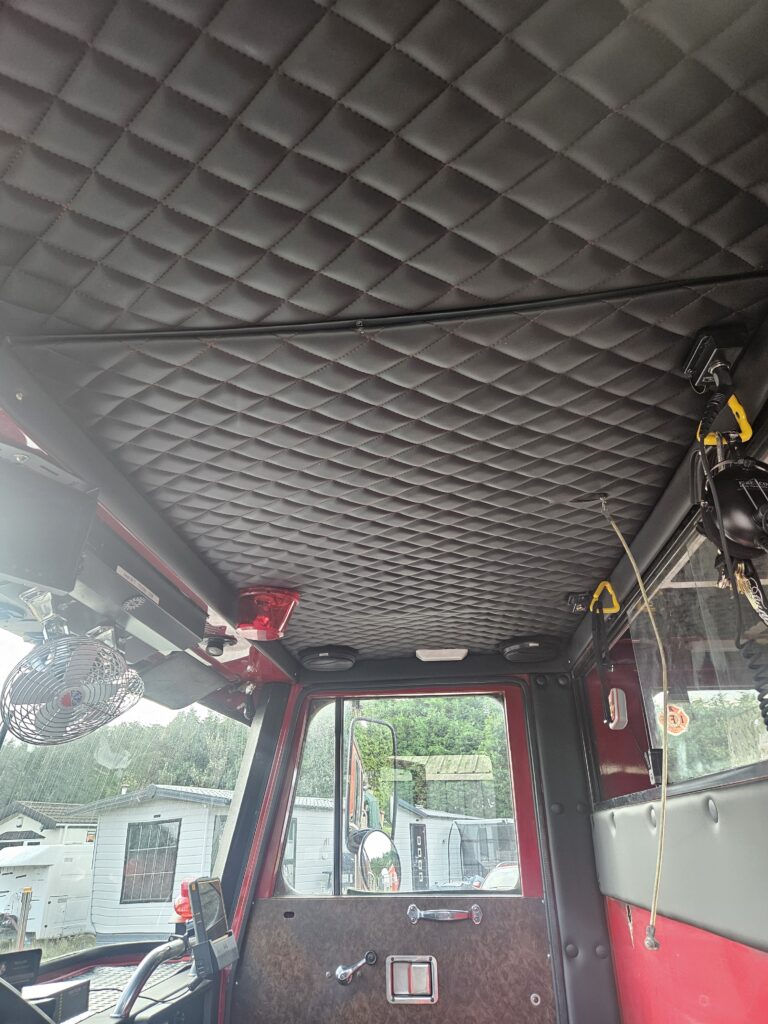 Diamond stitched fire truck upholstery on the roof