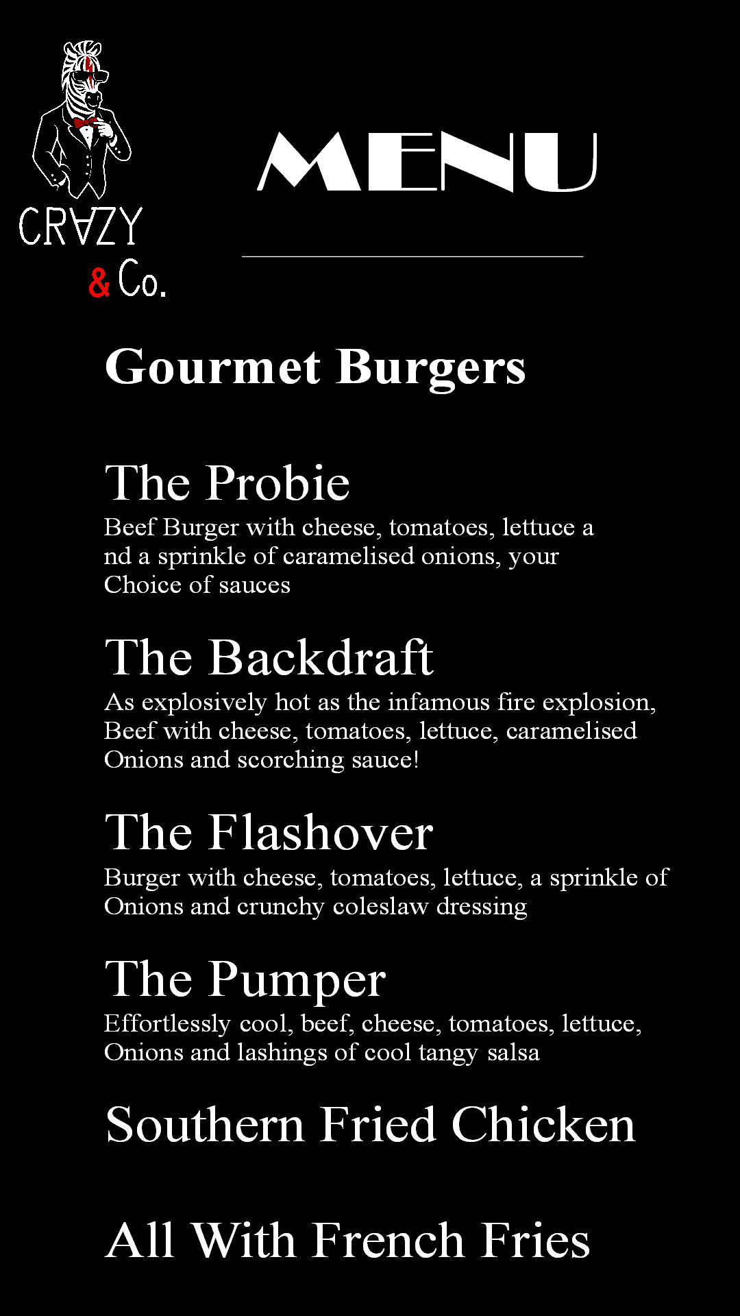 Fire Truck Burger Truck Menu