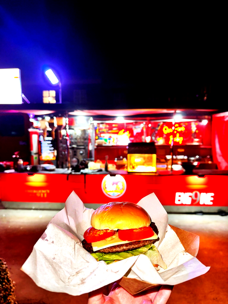 ENG9INE Burger In Front Of Firetruck